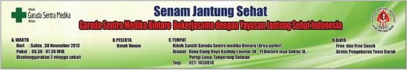 GSM_BINTARO's tweet photo. Senam Jantung Sehat  Sabtu,30 November 2013 Pukul 06.30-07.30 Free untuk umum,Free snack dan cek tensi @TSLCommunity http://t.co/Pweg52hLOl