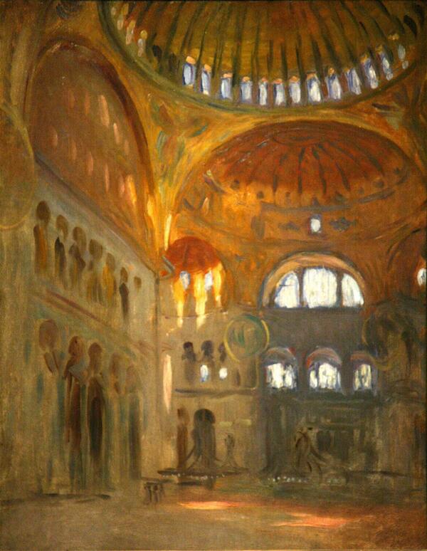 InfernoDr's tweet photo. Famous Painting of Hagia Sophia  by US painter John Singer Sargent; multiple shades of golden color; Mystical Light http://t.co/a7gXer0to3