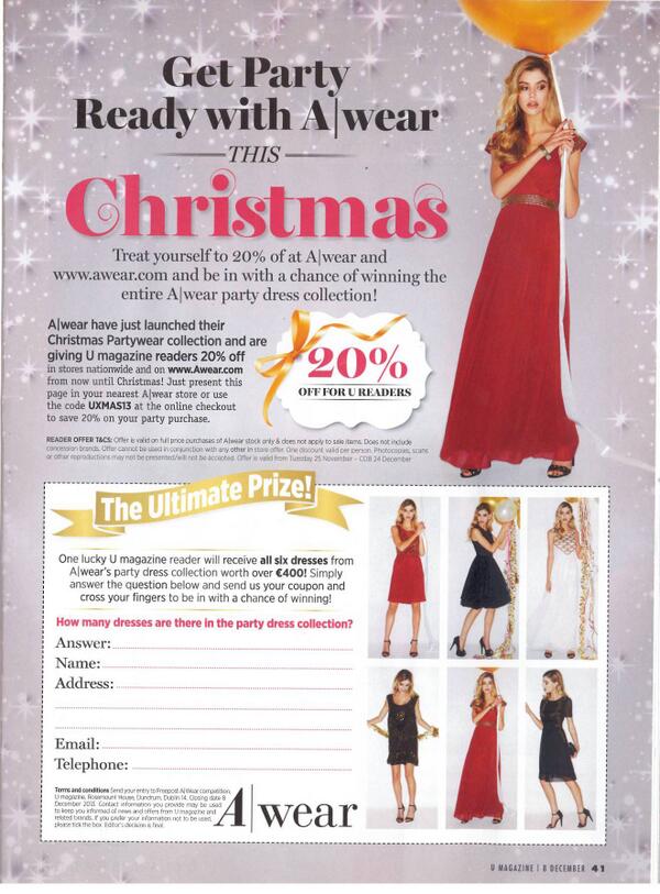 The new @U_Magazine is out &amp; inside there's a #Awear 20% #discount &amp; you could #WIN our #Christmas13 collection! x