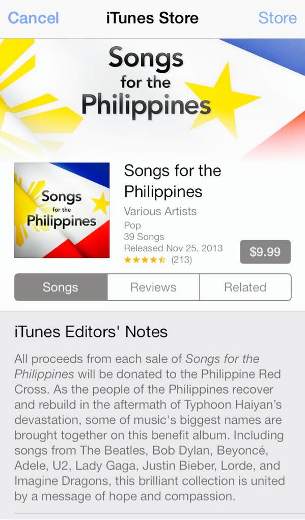 jalabot's tweet image. Gift yourself &quot;music&quot; and you give others &quot;life&quot;.

Thanks iTunes! #FB #HaiyanHelp #BangonPilipinas