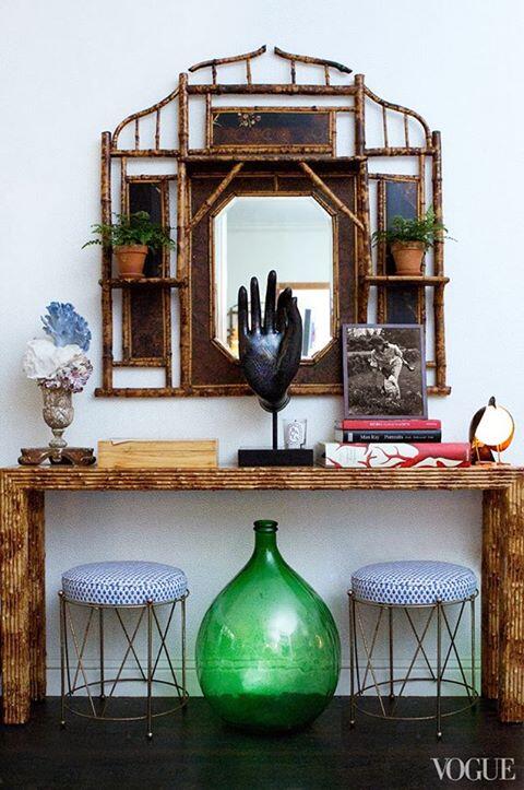Sister Parish #Burmese fabric on stools @RebeccadeRavenel's apt featured in <a href="/voguemagazine/">Vogue Magazine</a>