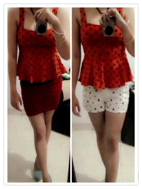 hellodresses's tweet image. peplum polka @65, skirt (maroon,grey,black) @75 . pants size M @85 ready