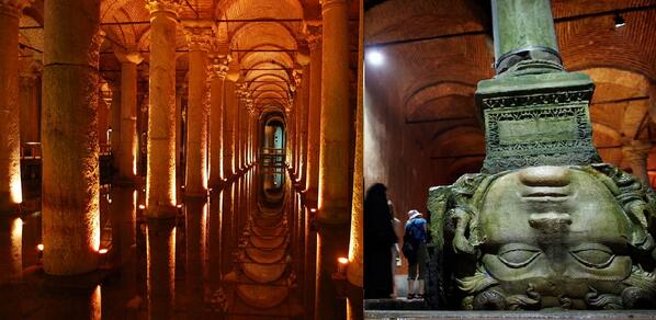 InfernoDr's tweet photo. The Basilica Cistern (Turkish: Yerebatan Sarayı -  built in  6th century  the reign of Byzantine Emperor Justinian I http://t.co/Q7Kq4ytwMO