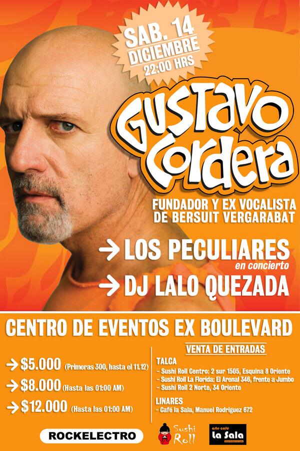 Rockelectro_'s tweet photo. @robertoventurar @gustavocordera Ex Bersuit en Talca. Centro de eventos Boulevard. Preventa $5.000 Imperdible! RT. http://t.co/qzrMk2srxt