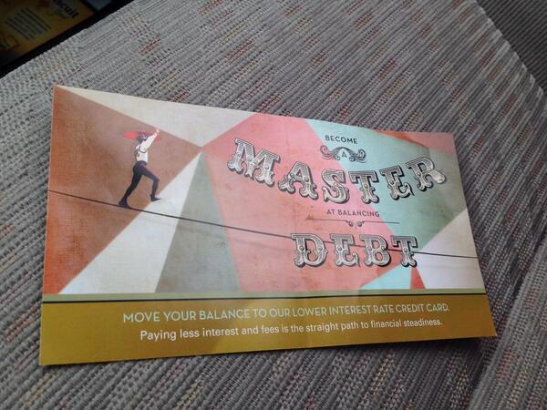 MelissaE's tweet photo. Hmmm. Why get out of debt when you can just learn to balance it? #‎banks #‎daveramseynono http://t.co/vFg0UzR0yJ
