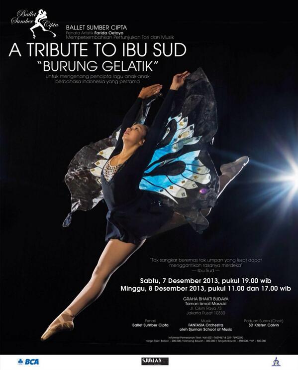 sumbercipta's tweet photo. @VIVAnews A Tribute to Ibu Sud "Burung Gelatik", pementasan ballet dgn musik orkestra live 7 &amp; 8 Desember 2013. http://t.co/FzBSYyvHeT