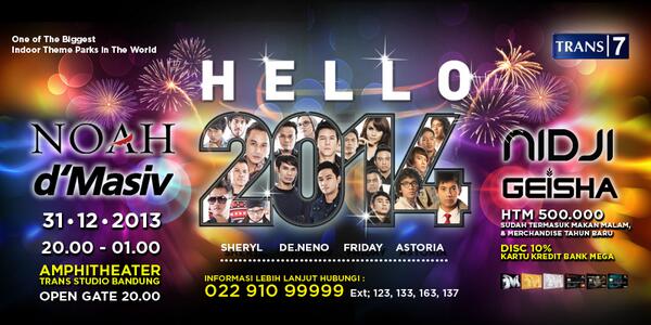 transstudio_id's tweet photo. HELLO 2014 With @NOAH_ID @geishaindonesia @nidji @dmasivband and many more at @TransStudioBdng http://t.co/ENePIsGkWb 31/12/2013