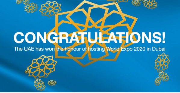 Congratulations DUBAI  - Hosts of <a href="/DubaiExpo2020/">DubaiExpo2020</a> 2020