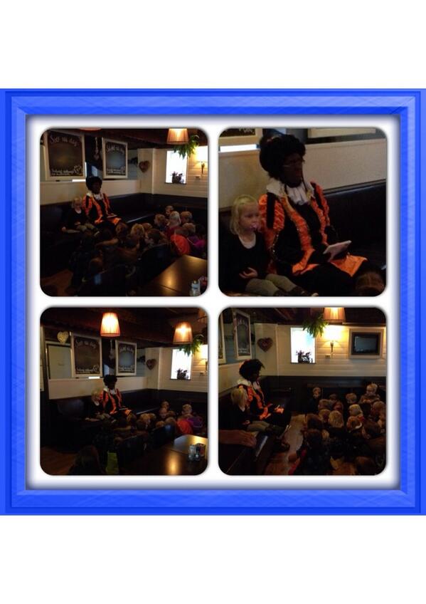 De voorleespiet is vandaag weer aan t voorlezen in Eetcafe 't Plein