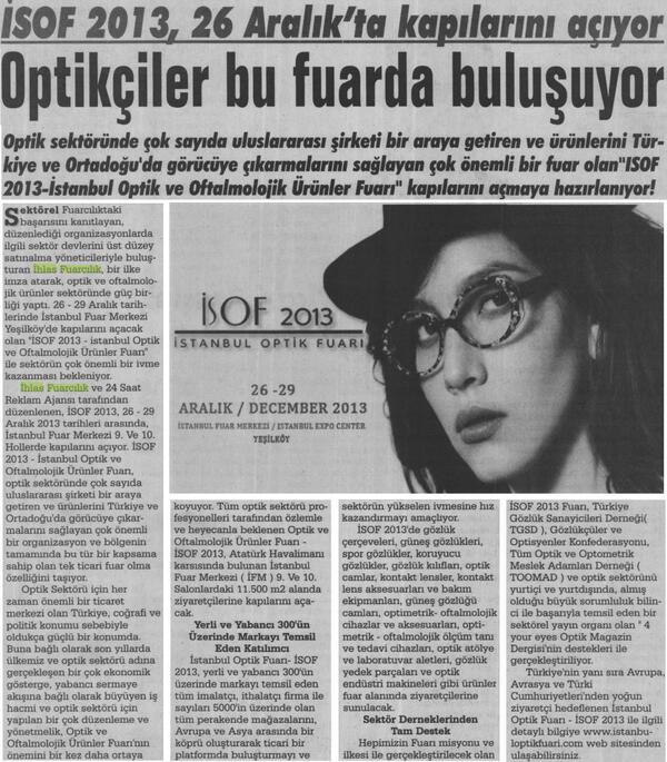 OPTİKÇİLER, 26 ARALIK'TA BU FUARDA BULUŞUYOR...