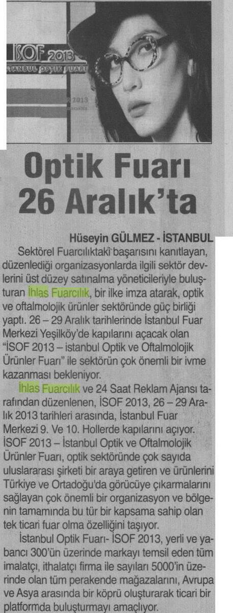 OPTİK FUARI, 26 ARALIK'TA İSTANBUL FUAR MERKEZİ 9. ve 10. SALONLAR'DA...