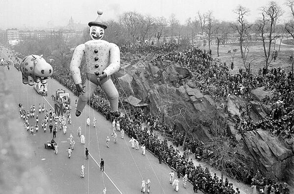 Balloons soar above Central Park in the 1941 Macy's Thanksgiving Day Parade. #TBT #NYC #MacysParade