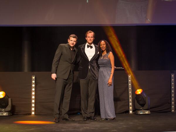 <a href="/Incomeaccess/">Income Access, A Paysafe Experience</a> CMO Sarafina Wolde-Gabriel (r) with host Kevin Bridges (l) and <a href="/unibet/">Unibet</a> CMO Nils Andén (centre).