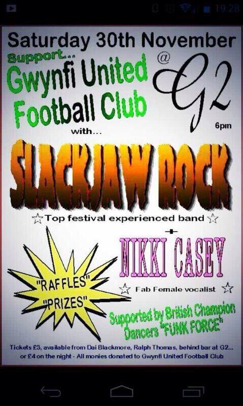 A change to the line-up for Saturdays Support Gwynfi United Night in the G2. COME ALONG! It will be a cracker!