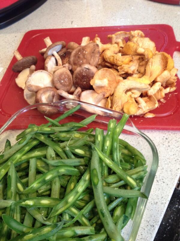 #veganthanksgiving Green Bean Casserole.  Here come the Shitakes @ Chanterelles