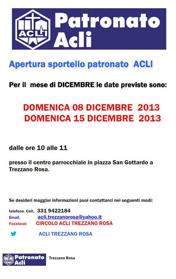 AcliTrezzano's tweet photo. apertura sportello patronato mese di dicembre http://t.co/t3uRAGBgvT