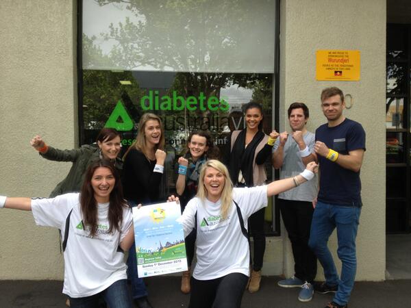 DiabetesVic's tweet photo. Get active this weekend! Join us
@Take_Steps on Sunday 1 Dec. Team @DiabetesVic are ready to #takestepsforgoodhealth http://t.co/mkWOozQHMv