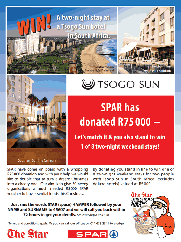 StarCharities's tweet photo. Donate and stand in line to win a 2 night weekend stay for 2 people with Tsogo Sun S.A valued at R5 000 http://t.co/iCQgFZ1FBB