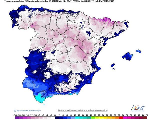 Hoy de nuevo otra madrugada muy fría en gran parte del interior, con mínimas por debajo de -10°C en varias zonas