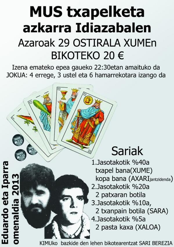 xumeht's tweet photo. Xumen:gaur 22:00 musa;bihar,19:00: Fermin Balentziaren http://t.co/OyhD6ldKCR kantaldia. Guztiontzako ateak zabalik! http://t.co/tIyWdaGCz2