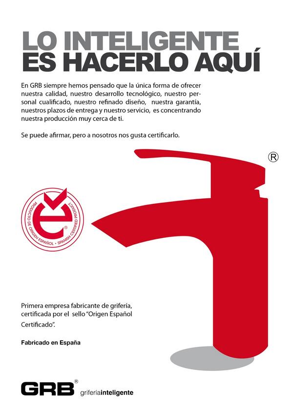 DuqueExpress's tweet image. Grifería GRB certificada con el sello “Origen Español Certificado”