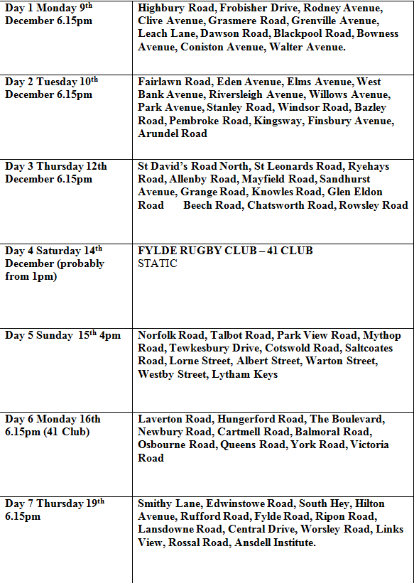 LythamRT's tweet image. Santa sleigh routes now confirmed!! Keep an eye out for us. Route info attached #roundtable #christmasfloat #lytham