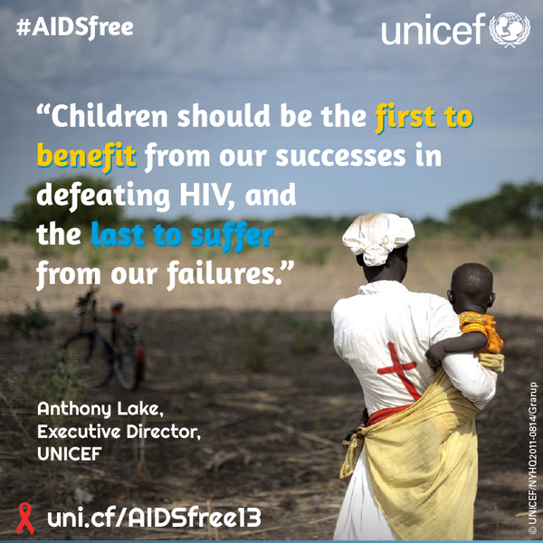 UNICEF's tweet photo. 'Children should be first to benefit from successes in defeating #HIV &amp; last to suffer from failures' #AIDSfree #WAD http://t.co/XeGYLcXGPD