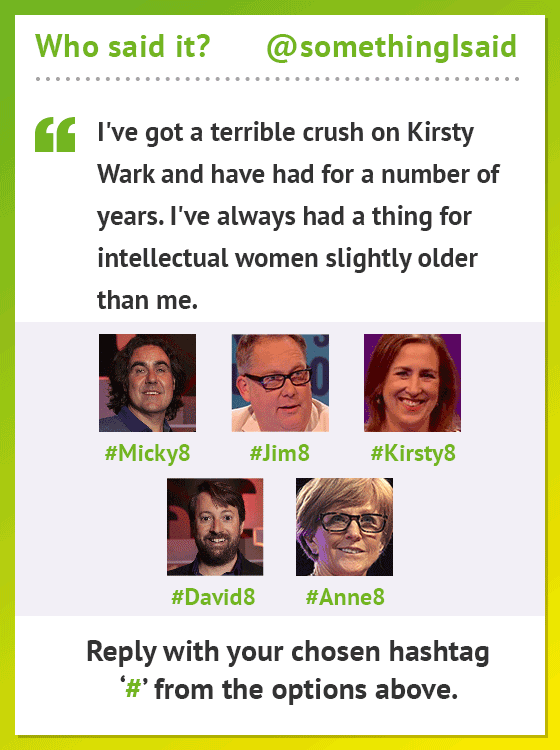 somethingIsaid's tweet photo. Which of our panel is Kirsty taking a restraining order out against? Reply with the correct hashtag. #WISIS http://t.co/DzFoF8lAKH