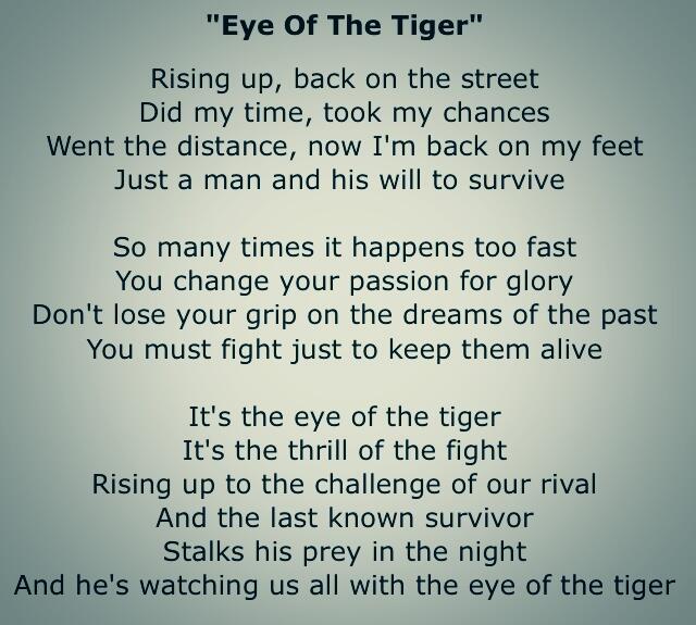 Eye of the Tiger - Survivor (lyrics), Rising up, back on th…