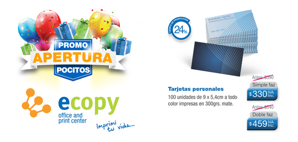 ecopydigital's tweet photo. PROMO TARJETAS en ECOPY! Seguimos con la PROMO APERTURA! No viniste al Local de 21 de Setiembre y Carlos Berg? http://t.co/mAkcof5xRT