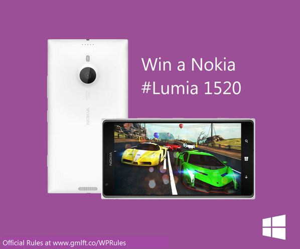 Lumia's tweet image. Follow @WindowsPhone &amp;amp; @Gameloft, then RT this for a chance to win a Nokia Lumia 1520 gmlft.co/WPRules