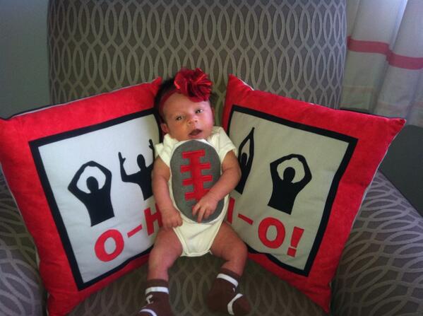 Anna_Fahy's tweet photo. @CollegeGameDay Baby Bahr wants an Ohio win today!  #BeatMichigan #GoBucks #FutureBuckeye #FanSinceDayOne http://t.co/FwHc4L7KXD