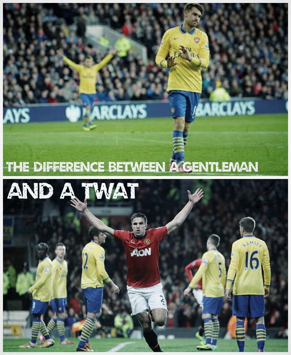  Arsenal fans compare Ramseys non celebration at Cardiff to how van Persie reacted after scoring for Man United [Meme]