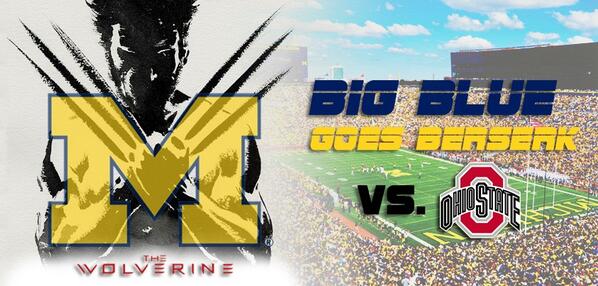 RealHughJackman's tweet photo. The @umichfootball Wolverines better unleash their "Berserk" against the Ohio State Buckeyes! #TheWolverine #GoBlue http://t.co/UOC0YDhfng