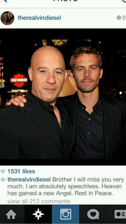 ohmymorningstar's tweet image. Vin Diesel just posted this on Instagram. omg :( #rippaulwalker