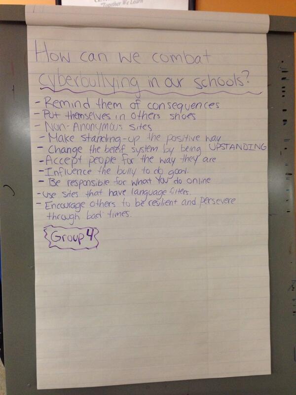 SoMe4Change's tweet photo. Here are ideas that group 4 came up with to combat cyberbullying in schools during the "turn down the dial" session! http://t.co/2M1Obl3eiO