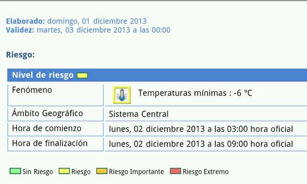 La <a href="/Aemet_Esp/">AEMET</a> ha activado aviso amarillo por bajas T para esta madrugada. Mucha precaución en casa y en la calle.