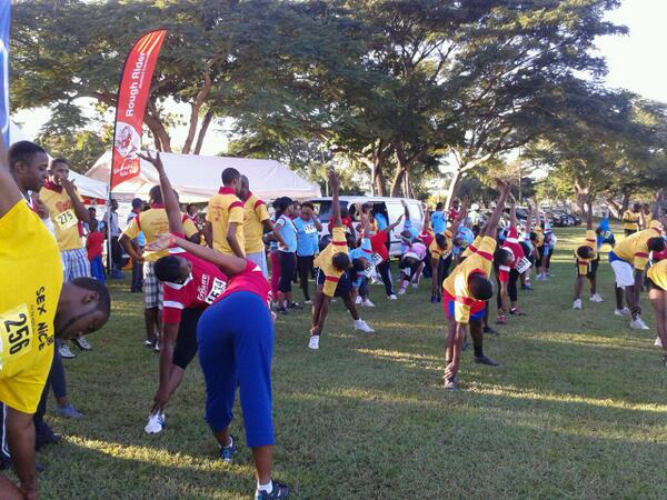 Yoga warm up this morning! #redribbonrunja