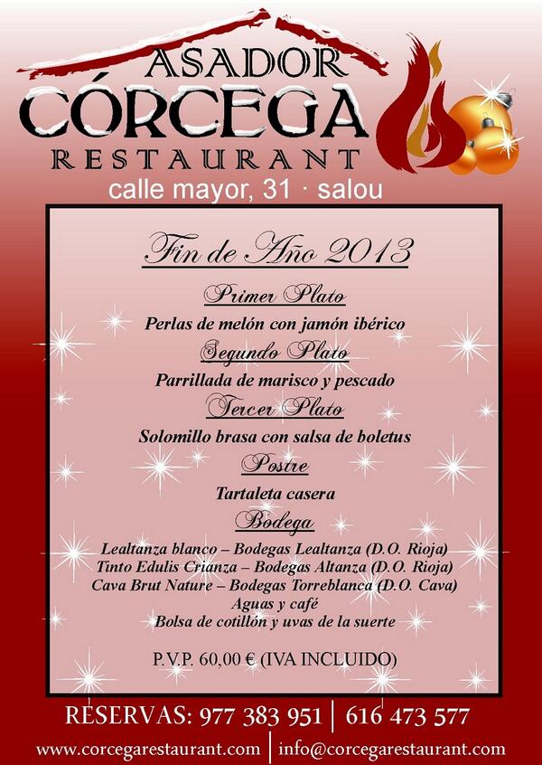 FIN DE AÑO 2013
Celebra con nosotros la noche más especial del año!!! Para ello hemos preparado el menú ideal. Salud!