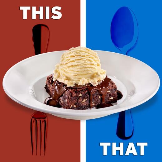 DennysDiner's tweet photo. What's your strat here? Do you use a spoon for the ice cream or a fork for the brownie? #ThisorThat http://t.co/IFpIGlyvDO