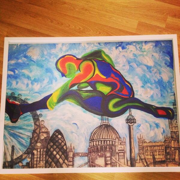 Love this painting of my silhouette over London done by an A-level student, pride of place in my gym now!