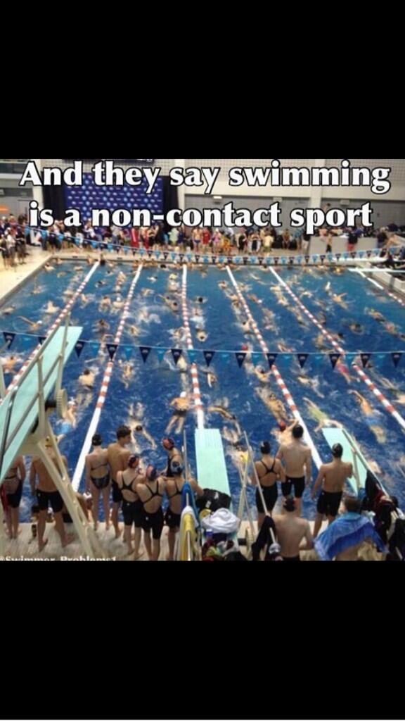 Swimmin101's tweet photo. Yes swimming is a contact sport http://t.co/p3Qiax5fnl