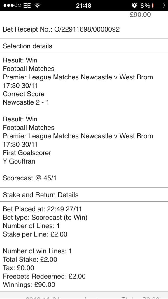 kerrywalker6885's tweet photo. @YGouffran easy £90! Thanks Lad #frenchgeordie http://t.co/wJsKO4Knqq