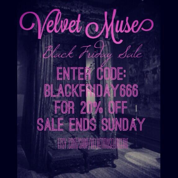 Velvet_Muse's tweet photo. Last day to get 20% off everything! Code: BLACKFRIDAY666 http://t.co/6Bolpvx0hX