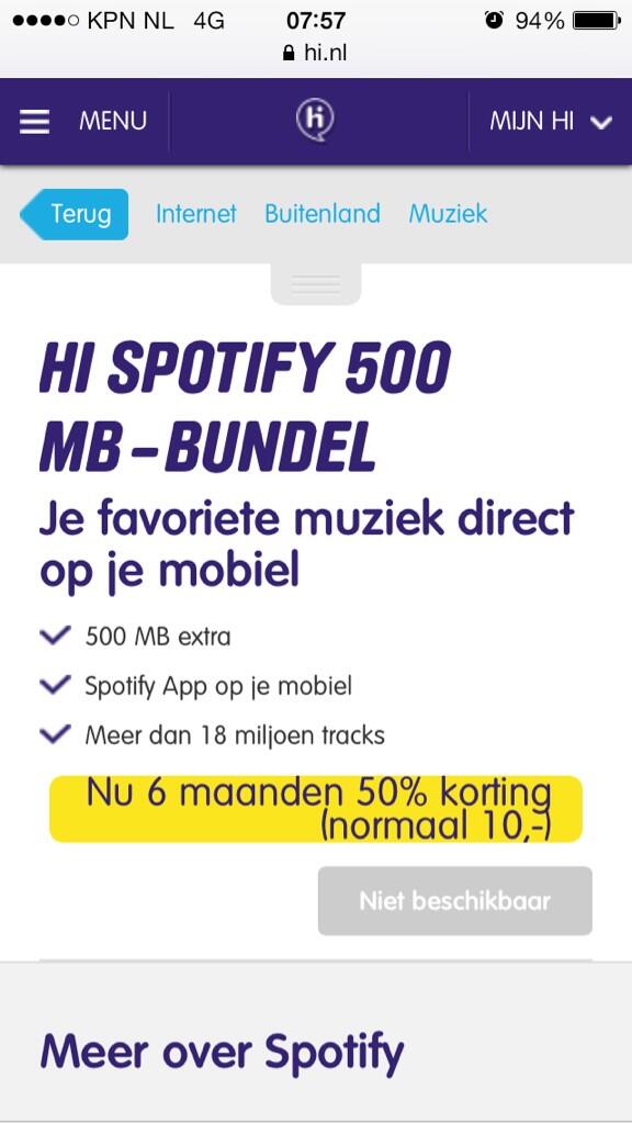 Inge_vdh_'s tweet photo. @Hi_Webcare Waarom kan ik spotify premium niet aanzetten? =niet beschikbaar http://t.co/rNaFxcWTlK