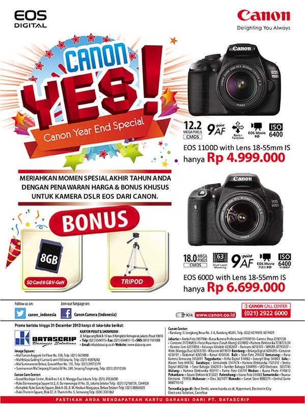 canon_indonesia's tweet photo. Canon Year End Sale. Ayoo dapatkan kamera Canon DSLR dengan harga menarik di akhir tahun... #CanonYES http://t.co/rv23jcXF86