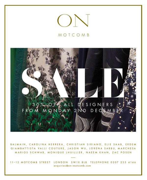 OnMotcomb's tweet photo. We are delighted to announce the start of our winter sale with an amazing selection of evening wear at 30% off http://t.co/IV7xXDh0bu