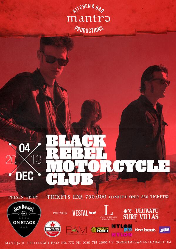 Black Rebel Motorcycle Club at Mantra Bali, December 4th! Limited tickets, get them now! <a href="/BRMCIndonesia/">BRMC Fans Indonesia</a> #BRMCBali