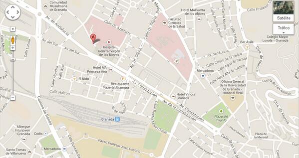 Ubicación en mapa de Flow Granada, junto a hospital de maternidad.