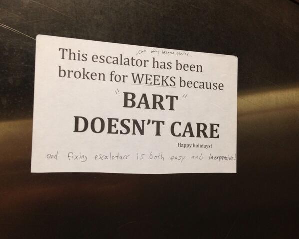 Clean16Mission's tweet image. About 2 tweet re:escalator, saw this. @SFBART what's the problem? Foot traffic @ 16M stn has been a nightmare.